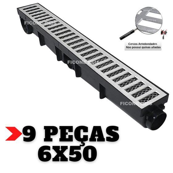 Imagem de Kit 4,5 metros Ralo Linear Alumínio 6x50 com Tela Anti Escorpião - Ralo Sifonavel Varanda Quintal Ficone Decor