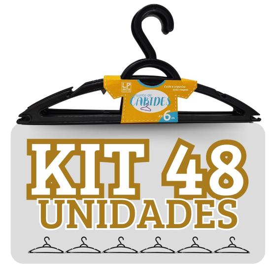 Imagem de Kit 48 Cabides Preto Plástico Closet Organizado LP House