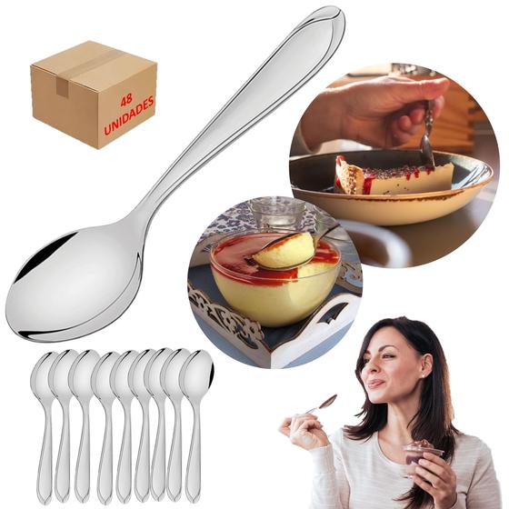 Imagem de Kit 48 Colheres De Sobremesa Aço Inox Resistente Multiuso