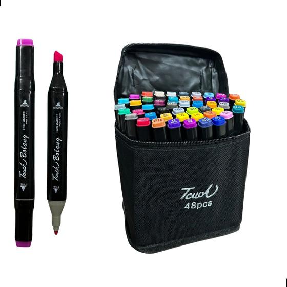 Imagem de Kit 48 Estojo Canetinhas Coloridas Profissionais Ponta Dupla
