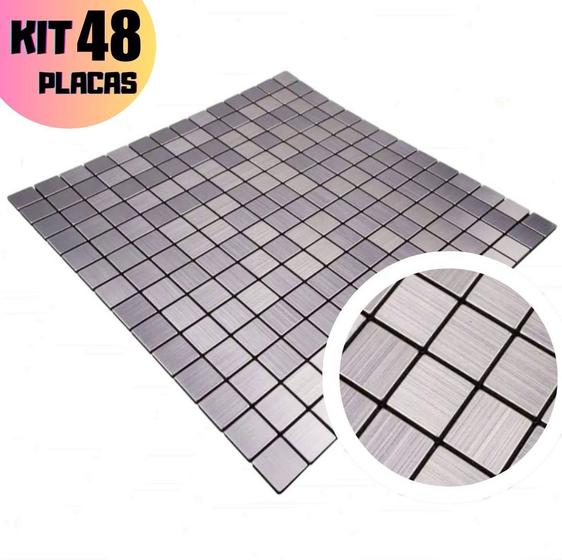 Imagem de Kit 48 Placas Pastilhas Revestimento Autocolante Parede Lavável Cozinha Banheiro 30x30cm