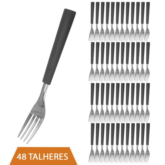 Imagem de Kit 48 Talher Faqueiro Inox Garfo Cabo Preto Luxo Fortaleza