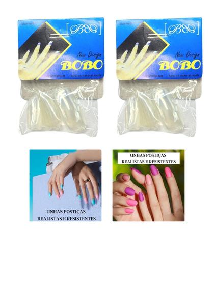 Imagem de Kit 48 Unhas Postiças Realista Bobo Transparente Quadrada