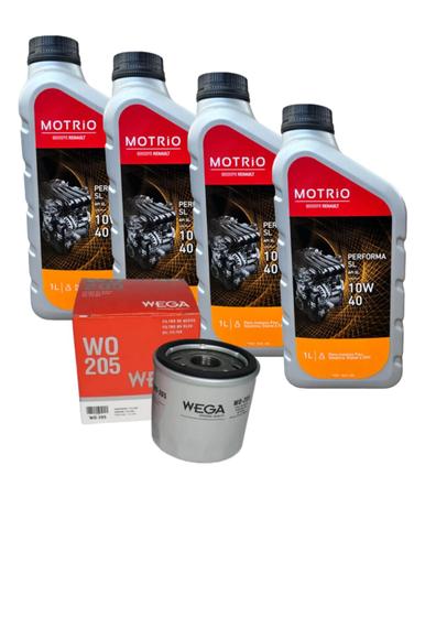 Imagem de Kit 4lts de Óleo Motrio 10w40 e filtro de óleo Wega WO 205 Renault Sandero Logan Clio 1.0