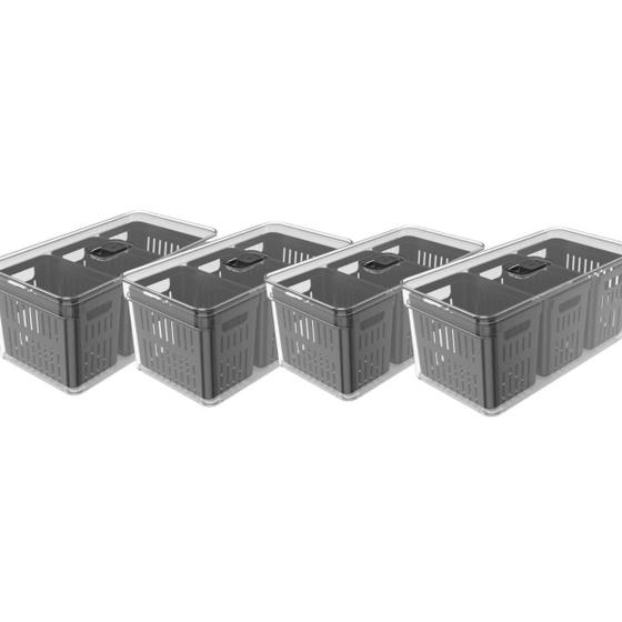 Kit 4pc Organizador de Geladeira Cesto c/ Divisórias Clear Fresh OU Imagem de Kit 4pc Organizador de Geladeira Cesto c/ Divisórias Clear Fresh OU