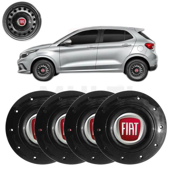 Imagem de Kit 4X Calota Centro Roda Aro 14 Fiat Argo 2018 A 2022 Preto