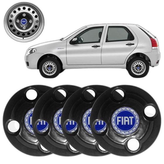 Imagem de Kit 4X Calota Centro Roda Ferro Fiat Palio Preto Emblema