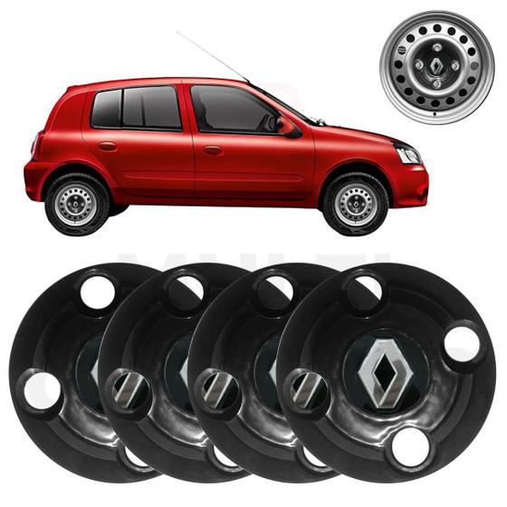 Imagem de Kit 4X Calota Centro Roda Renault Clio Hatch Preto Emblema