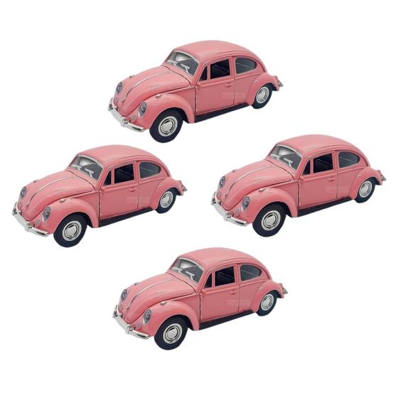 Imagem de Kit 4x Carrinho de Coleção Fusca Rosa - AP TOYS