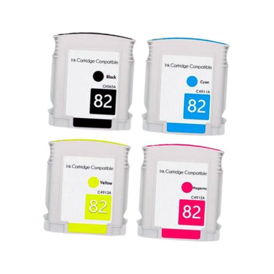 Imagem de Kit 4x Cartuchos Compatíveis para 82 CH565A C4911A C4912A C4913A  Plotter Designjet 510 séries