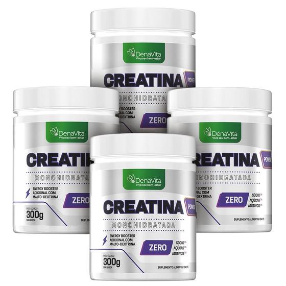 Imagem de Kit 4x Creatina Power Turbo X3 Monohidratada, Creatine 300mg Cada Pote- Denavita