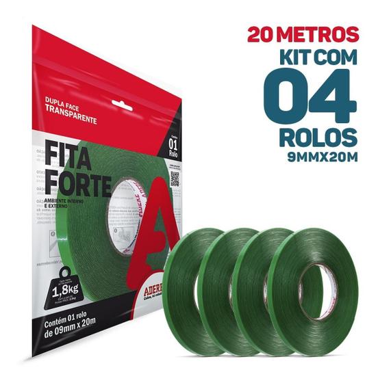 Kit 4x Fita Dupla Face Massa Acrílica 9mm X 20m Super Forte Adere Fita Dupla Face Magazine 7771