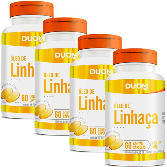 Imagem de Kit 4x Frascos Óleo de Linhaça Suplemento Alimentar 100% Puro Natural Vegetal - 240 Cápsulas 1000mg Duom