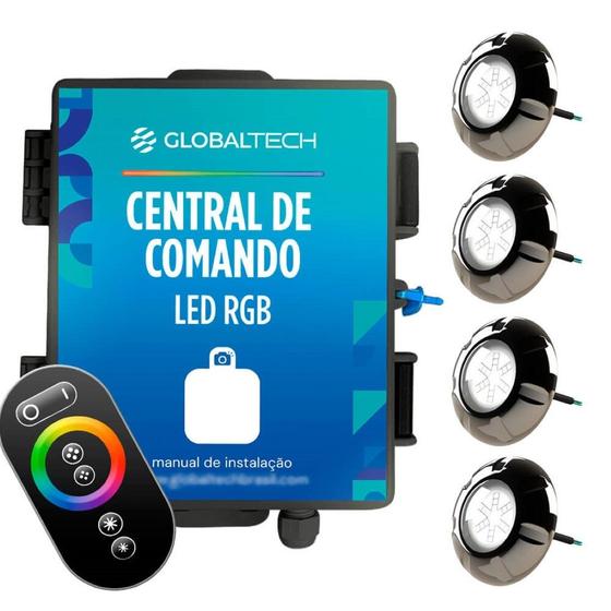 Imagem de Kit 4x LED RGB Piscina 9W Luxpool + Central Globaltech
