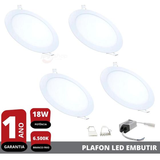 Imagem de Kit 4x Plafon Painel Led 18w Branco Frio Redondo Embutir