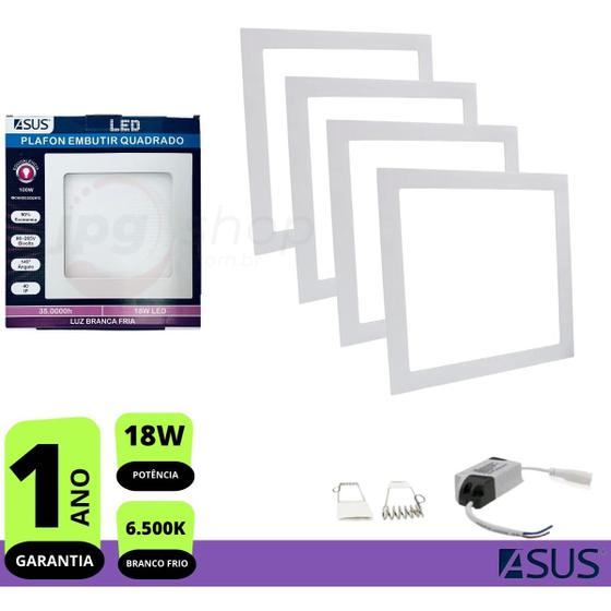 Kit 4x Plafon Painel Led Embutir 18w Branco Frio Quadrado Menor preço em Kit 4x Plafon Painel Led Embutir 18w Branco Frio Quadrado