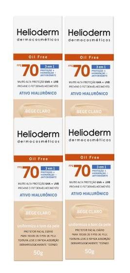 Imagem de Kit 4x Protetor Solar Helioderm Facial Fps70 Oil Free 50g Cor Bege Claro