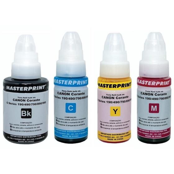 Imagem de Kit 4x Refil Tinta CYMBK Compatível GI-190  Pixma Maxx G1100 G2100 G3100 G3102