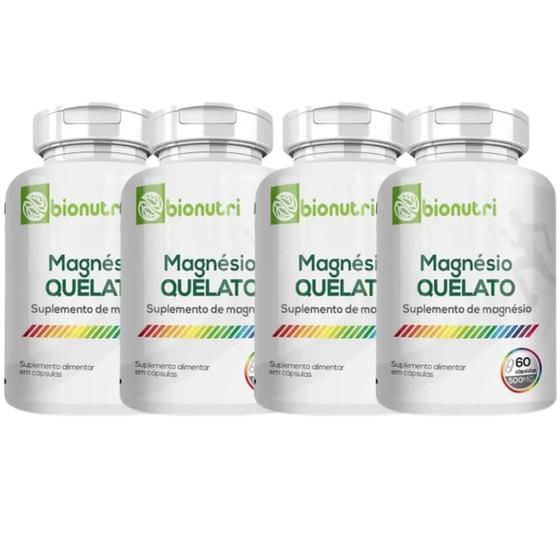 Imagem de Kit 4x Suplemento Magnésio Quelato 60 Cápsulas 500mg Bionutri