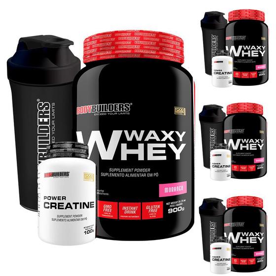 Imagem de KIT 4x Whey Protein Waxy Whey 900g + 4x POWER Creatina 100g + 4x Coqueteleira - Bodybuilders