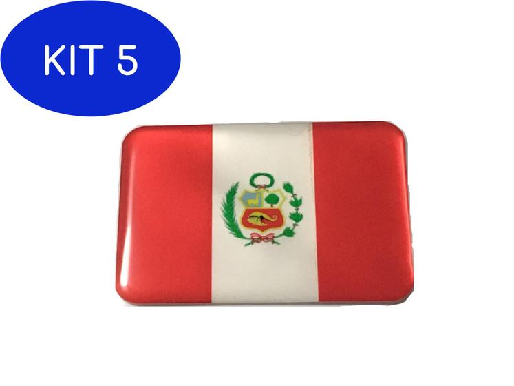 Imagem de Kit 5 Adesivo resinado da bandeira do Perú 9x6 cm