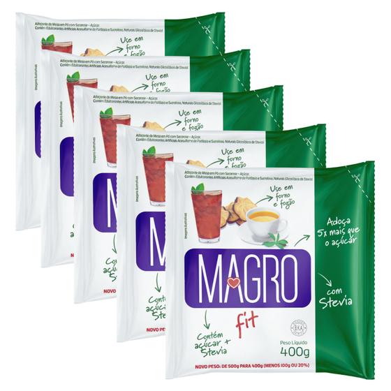 Imagem de Kit 5 Adoçante Em Pó Com Stevia Açúcar Light Pacote 500g Magro