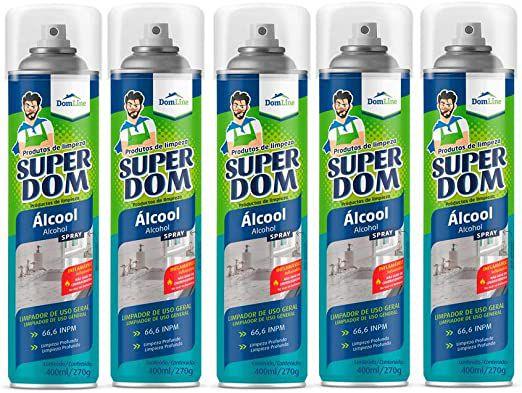 Kit 5 Álcool 70% 66,6 INPM Spray Super DomLine 400ml. Menor preço em Kit 5 Álcool 70% 66,6 INPM Spray Super DomLine 400ml.