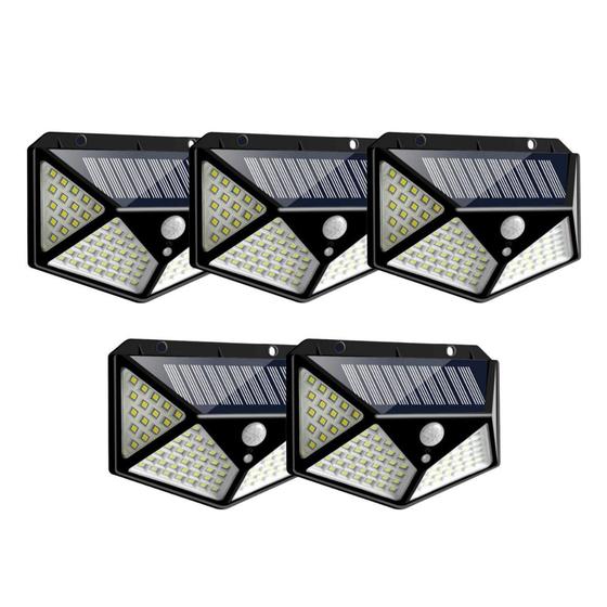 Imagem de Kit 5 Arandelas 100 Leds Prova Dágua Luminária Solar Com Sensor Presença  - Solar Light