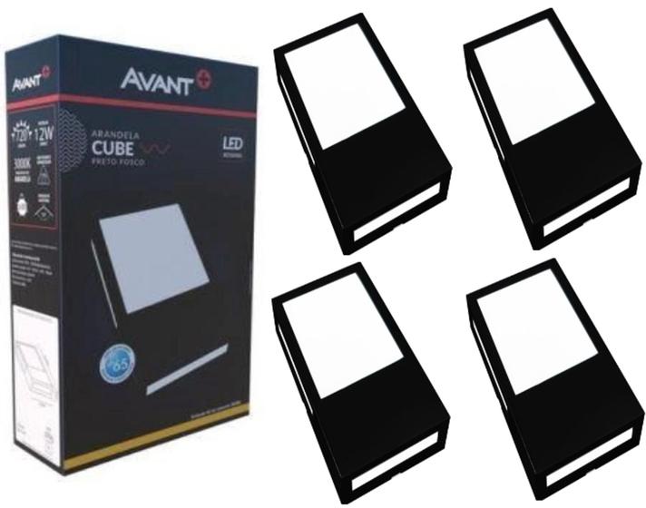 Kit 5 Arandelas Cube Sobrepor Avant Preto Fosco 3000k 12W Bivolt ...