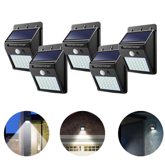 Kit 5 Arandelas Externas Recarregáveis Com Energia Solar De 6W Com 30