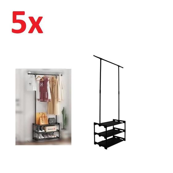 Imagem de Kit 5 arara de roupa com 3 prateleiras cada sapateira varal guarda roupa cabideiro loja quarto