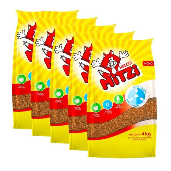 kit 5 Areia para Gatos Mitzi Kelco Granulado Sanitário - 4kg Menor preço em kit 5 Areia para Gatos Mitzi Kelco Granulado Sanitário - 4kg