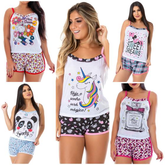 Imagem de Kit 5 Baby Doll Camiseta e Short com Elástico  5 Dudinha