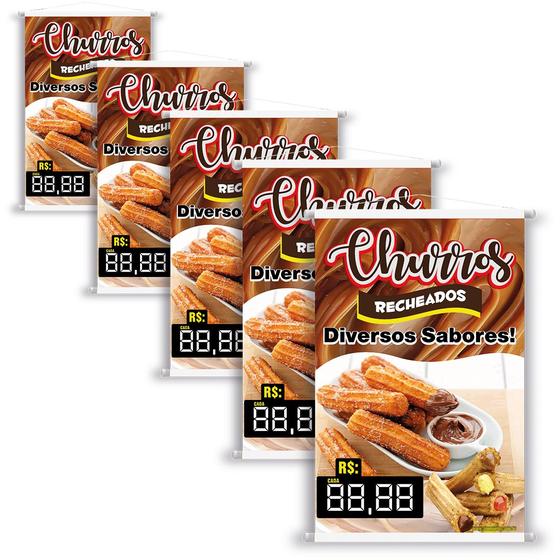 Imagem de Kit 5 Banners Churros Diversos Sabores - Preço Editável