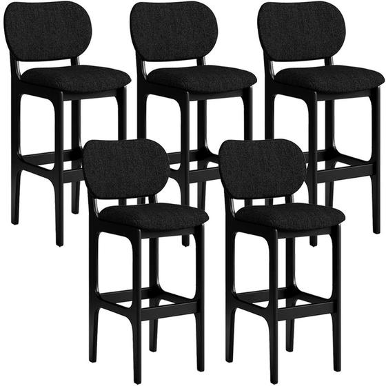 Imagem de Kit 5 Banquetas Alta Bar Cozinha Sala Jantar Fixa Betta L02 Preto Linho Chumbo - Lyam Decor