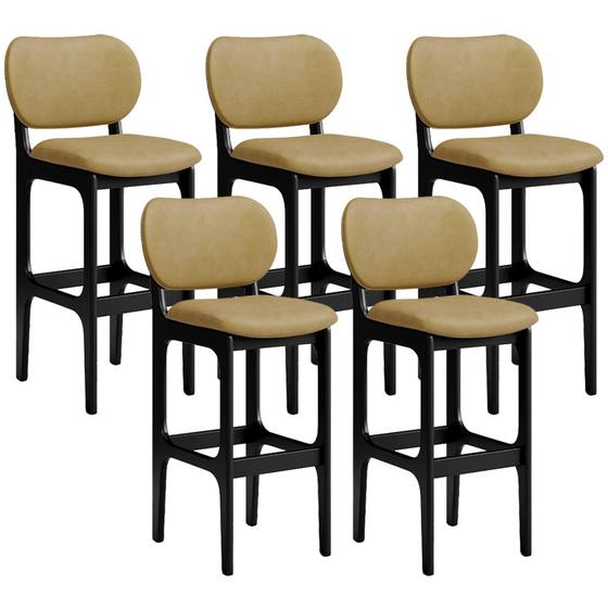 Imagem de Kit 5 Banquetas Alta Bar Cozinha Sala Jantar Fixa Betta L02 Preto material sintético Casco Fendi - Lyam Decor