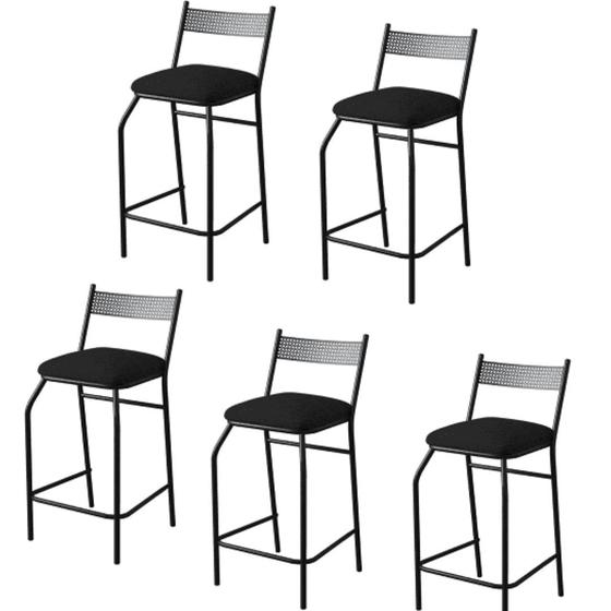 Imagem de Kit 5 Banquetas Gourmet para bancada ou cozinha Ibiza-Assento sintético Preto