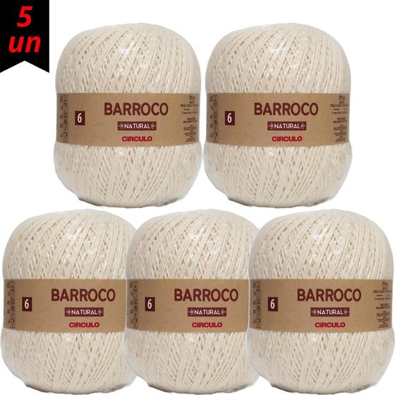 Imagem de Kit 5 Barbantes Cru Barroco Natural N6 e 885 TEX Novelo com 700 Gramas Circulo Fio Macio p/ Roupas, Tapetes, Cestas, Caminho de Mesa e Artesanato