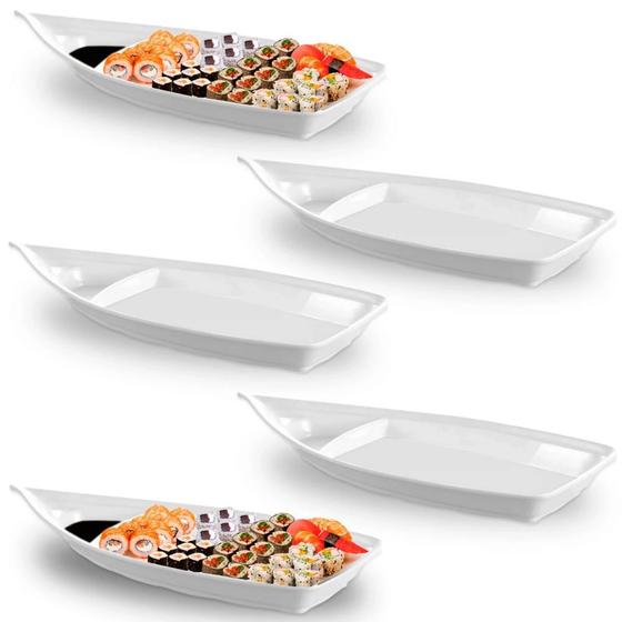 Imagem de Kit 5 Barcas 58 Cm Travessas em Melamina Branca para Servir Comida Japonesa Sushi / Acai  Bestfer 