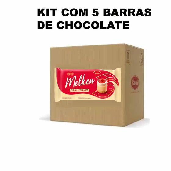 Imagem de Kit 5 Barras de Chocolate Melken Branco Barra 1,01kg Harald