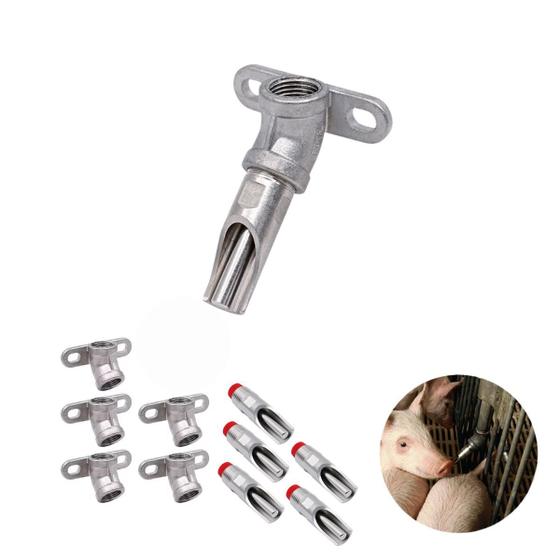 Imagem de Kit 5 Bebedouro Chupeta Suíno Suporte 45º Inox 7 cm Adulto