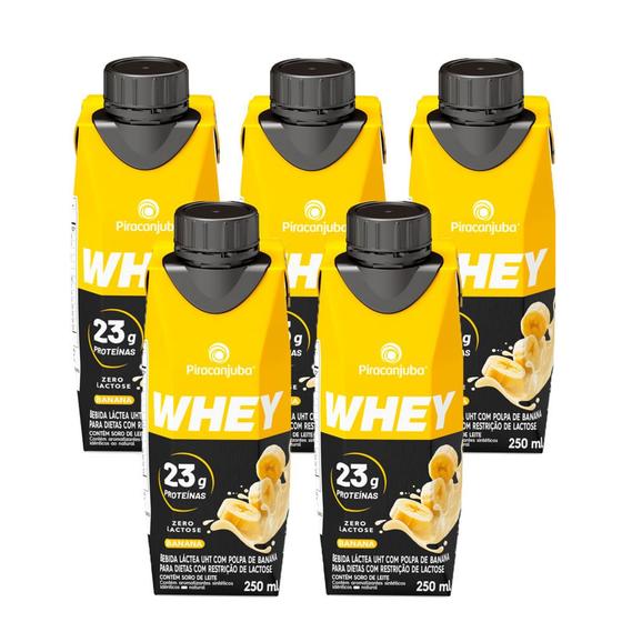 Imagem de Kit 5 Bebida Láctea Piracanjuba Whey Zero Lactose Sabor Banana com 23g de Proteína 250ml