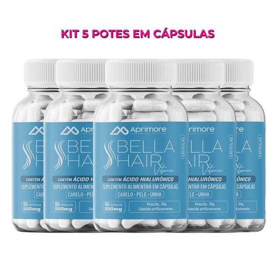 Imagem de Kit 5 Bella Hair Vitamina Antiqueda P/cabelo, Pele E Unhas