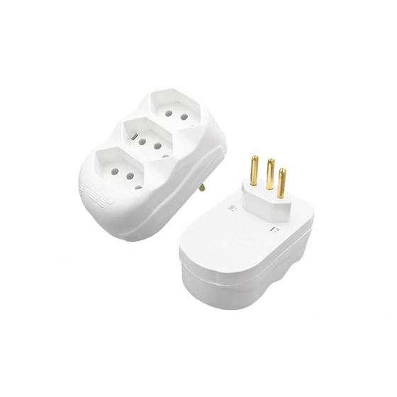 Imagem de Kit 5 Benjamim Adaptador de Tomada Reto Tripolar 3 Saídas Tomada Tripla Com Inmetro 2P+T 20A 250V