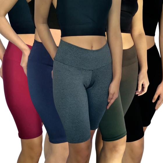 Imagem de Kit 5 Bermudas Femininas Justas Cós Lisas Cores Sortidas Suplex Pp ao Plus Size