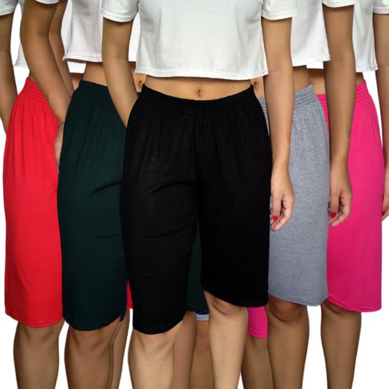 Imagem de Kit 5 Bermudas Femininas Soltinhas Elástico Lisas Cores Sortidas Viscolycra Pp ao Plus Size