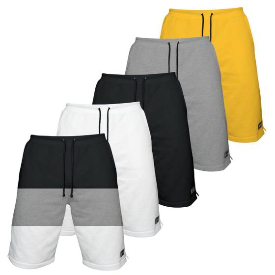 Imagem de Kit 5 Bermudas Moletom Masculina com 3 Bolsos Fenda Lateral Short Básico Casual Treino