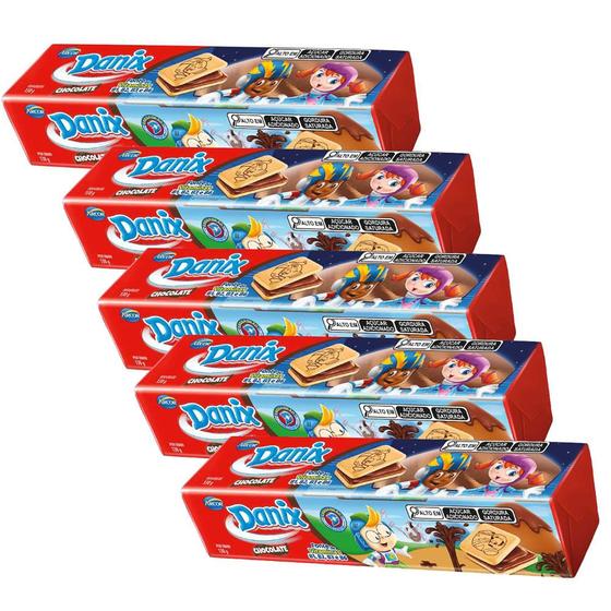 Imagem de Kit 5 Biscoito Recheado Danix Sabor Chocolate 130g