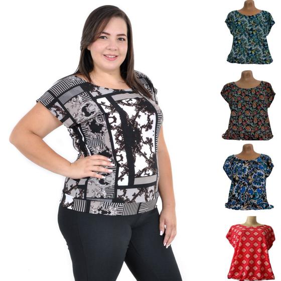 Imagem de Kit 5 Blusas Feminina plus size liganete confortável M Ao G7 