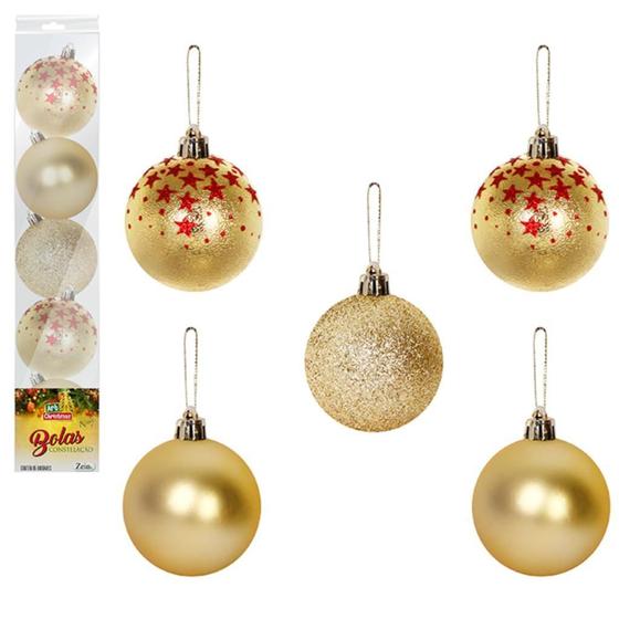 Imagem de Kit 5 Bolas De Natal Constelação Dourada/Vermelha